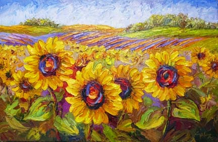 Oil painting of sunflowers