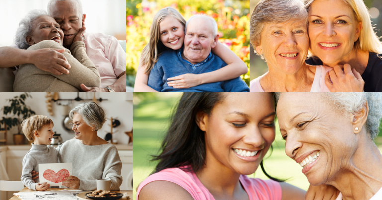Collage of senior citizens smiling