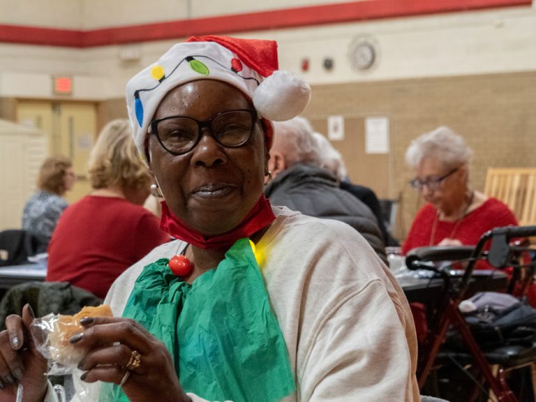 A woman at the DTE Holiday Meal